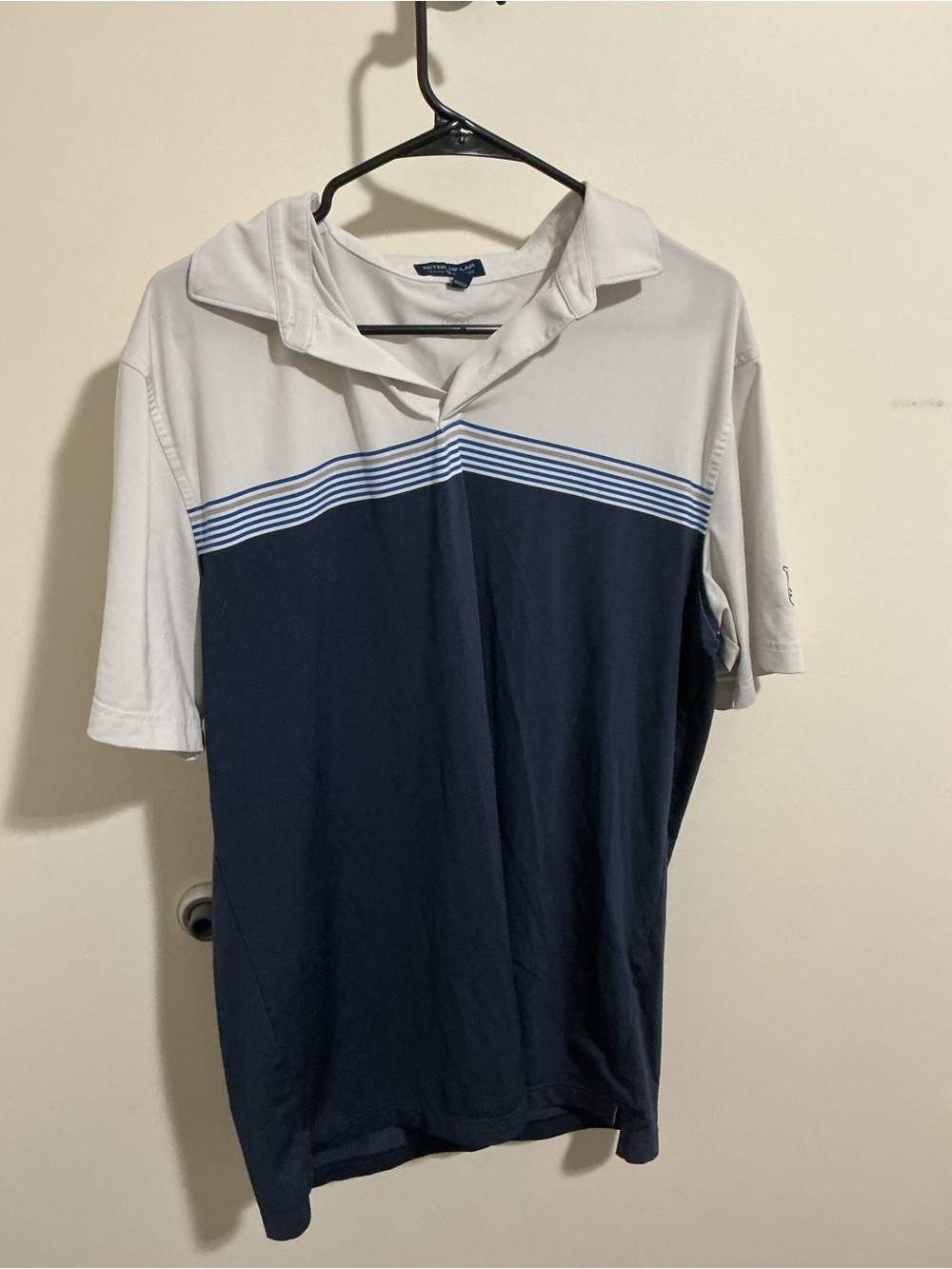 Peter Millar Large Two-Tone Navy and Gray Polo Shirt - Golf Active Pete Miller